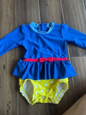 Kids Blue Long-Sleeve Swim Set with Yellow Polka Dot Bottom